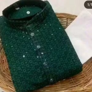 Private Label Mens Kurta pyjama Lackhnavi work For Men in dark green colour