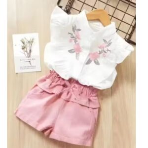 Private Label Pretty Trendy Girls Top AND Bottom Sets IN WHITE AND PINK COLOUR