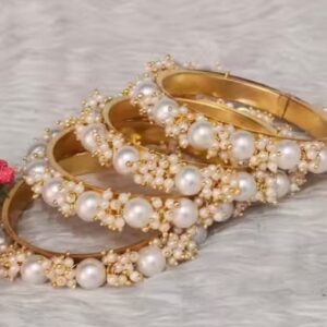 Private Label Cream Laria with 10 No Moti Labelvate Bangles 4 Pcs
