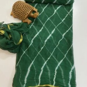 Private Label Striped Leheria Chiffon Saree Green