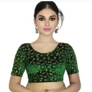 Private Label Women s Readymade Strechble Velvet Embroidered Blouse green colour free size