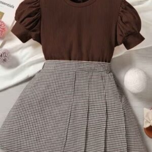 Private Label Girls Checked Fit and Flared Dress size 8 colour brown