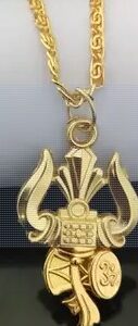 Private LabelBee Style Shiva Trishul om damroo Mahadev Chain Pendant for Men Women Gold plated Brass Locket