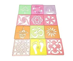 Pran Sunita Laser Cutted Rangoli Plastic Stencil Tools Heavy Duty Reusable Traditional Stencils For Diwali Pack Of 16 Different Designs