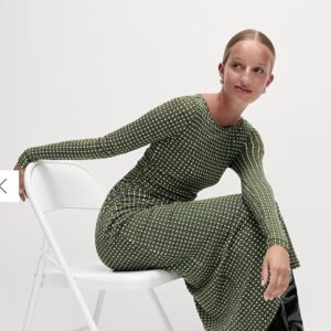 M And S Green Mesh Jersey Printed Midi Column Dress Size S