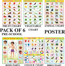 Kids Fruits Vegetables And Other Learning Chart For School Pack Of 6