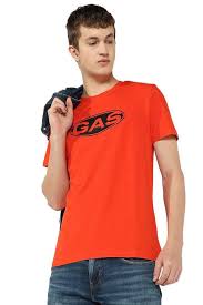 Gas Orange Color Graphic Jersey Tee Cotton Spandex For Men Size L