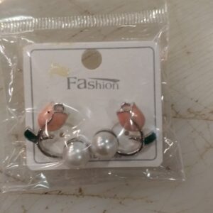Pink Colour Gulab Shaped White Pearl Earrings For Women