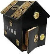 Brown Color Wooden Hut Shape Money Box