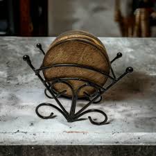Zain Crafts Coaster Set For Tea, Coffee, And Drink With Wrought Iron HolderStand Handmade Cup Coasters Set Of 6