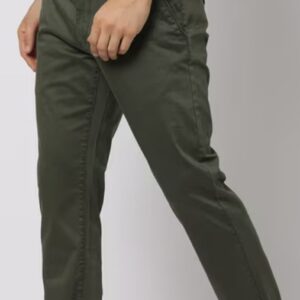 John Players Olive Slim Fit Flat Front Trousers For Men Size 32