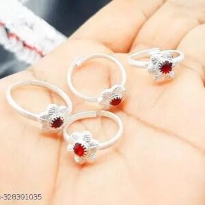 Silver Color Red Stone Toe Ring Set Of 4