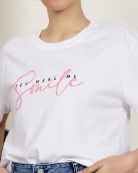 Shein Short Sleeve Typographic Chest Print Loose Fit Crew T Shirt For Women Colour White Size Xs