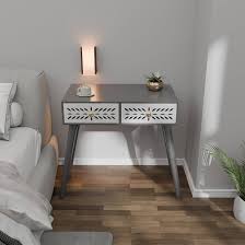 Ereteken Art 2 Drawer End Table Bedroom Small Side Table 2 Drawers Grey White Colour