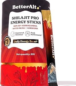 Betteralt Energy Sticks Shilajit Ksm 66 Ashwagandha Safed Musli Gokshura 30 Sticks Men Women