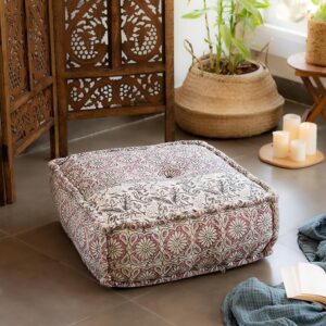 Ritualistic Hand Block Print Square Floor Cushion Size 51Cmx20Cm Pink Color