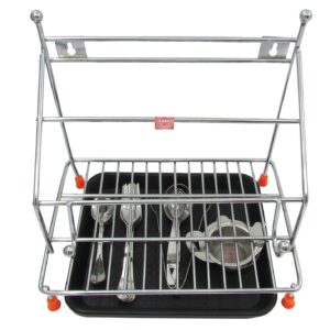 Lrada Stainless Steel 4In1 Belan Tawa ChimtaSpoon Stand Silver 10X10X8 Inch With Cutlery Set Tray