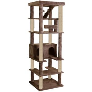 Fur Lovers Multilevel Fur Fabric Cat Tree Ladder Brown Color