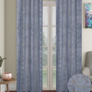 Aura Grey 2 Pieces Velvet Geometric Blackout Long Door Curtain Size 7Ft