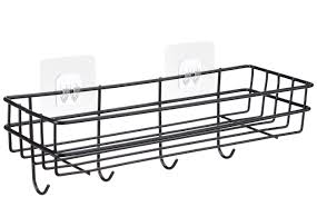 Basics Self Adhesive Multipurpose Bathroom Shelf With Hooks Towel Holder Rack Pack Of 2
