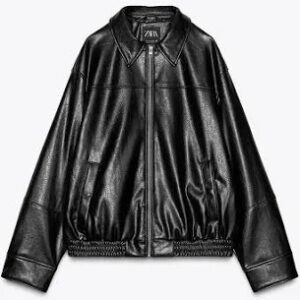 Zara Womens Black Leather Effect Bomber Jacket Size Xs