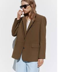 Zara Khaki Green Faux Suede Straight Blazer For Women Size Xs