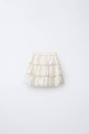 Zara Off White Lace Ruffle Skirt For Girls Kids For 6 To 7 Years