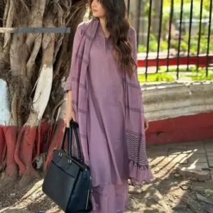 Purple Color Women Kurti And Bottom With Cotton Dupatta Size L