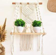 White Boho Wall Shelf Planter For Home Decor