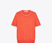 Zara Orange Short Sleeve Knit Top With Piping For Women Size L