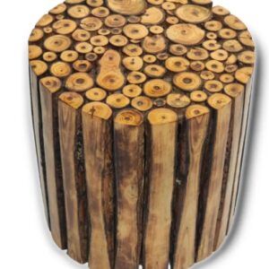 Wooden Round Shaped Antique Logs Stool Brown Pre Assembled