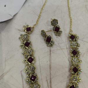 Magenta And Gold Colour Necklace Set For Women
