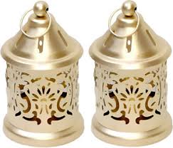 Metal Hanging Lantern Tea Light Candle Holder Pack Of 2