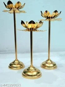 Metal Lotus Shape Candle Stand Tealight Holder Home Decoration Set Of 3