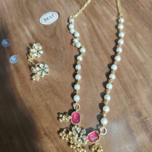 Pink And White Antique Gold Plated Pearl And Gemstone Set