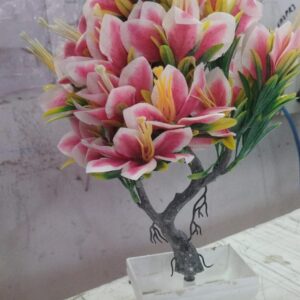 Pink Color Artificial Flower With With Plastic Pot