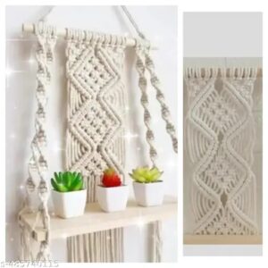 Wooden Wall Hanging Shelf Modern Chic Woven Macrame