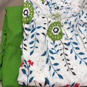 Pure Cotton White Short Kurti With Green Pant For Women Size M