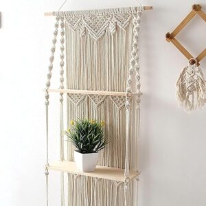 White Color Wooden 2 Layer Wall Planter For Home Decor