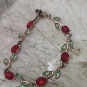 Silver Color Red And Green Stone Women Bracelet