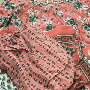 Pure Cotton Womens Printed Frock Style Kurti With Pant Peach Size M