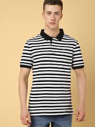 Wrangler Men Striped Black Polo Neck Regular Fit Shirt Size M