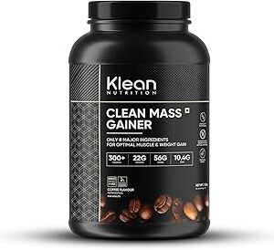 Klean Nutrition Clean Mass Gainer 1Point5 Kgs Rich Coffee Flavour 10Point40G Eaas 4Point8G Bcaas 22G Weight Muscle Gain