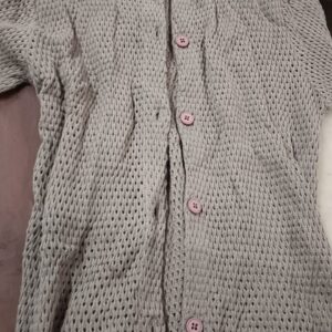 Women Solid V Neck Beige Sweater Size Xs