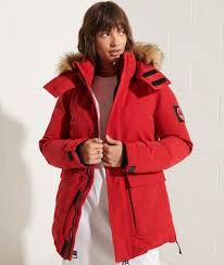 Superdry Hooded Everest Parka Jacket For Women Red Size Xl