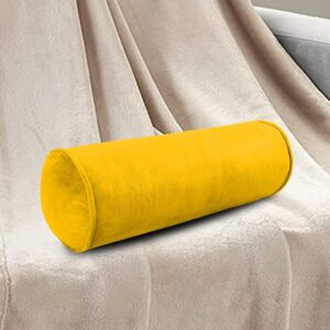 Velvet Round Bolster Pillow Set Soft Shiny Diwan Pillow 24 X 8 Inches Yellow 1 Pieces