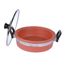 Art Craft Clay Kadai For Cooking With Lid 2 Litres Terracotta Clay Kadai Pot