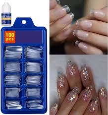 Nuary Artificial Nails 100 Pcs False Fake Nail Set Lightweight Long Lasting Glue Transparent