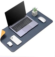 Blue And Yellow Leather Desk Mat Large Reversible Mouse Pad Computer Table Protector