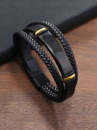 Jewels Galaxy Men Leather Bracelet Black Colour
